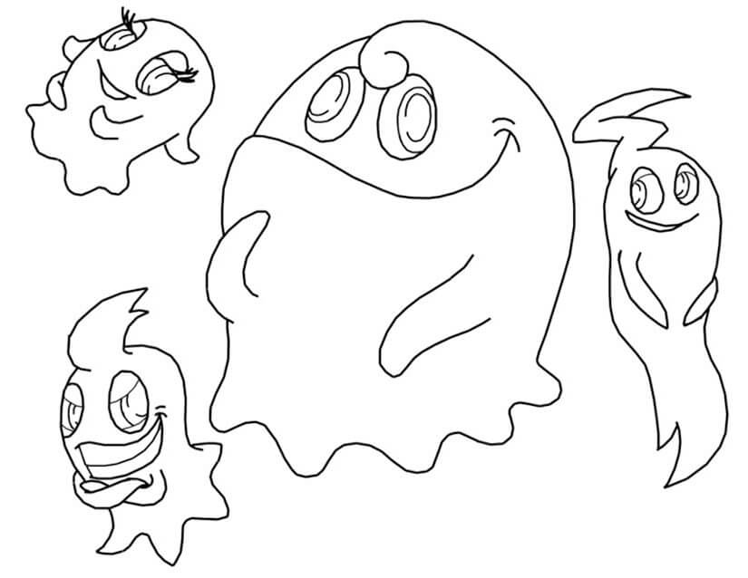  Cuatro Fantasmas en Pacman para colorear, imprimir e dibujar –ColoringOnly.Com