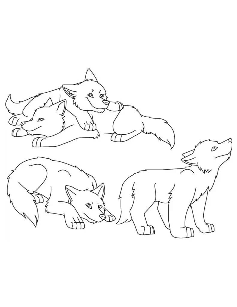 Cuatro Pequeño Lobo para colorear, imprimir e dibujar –