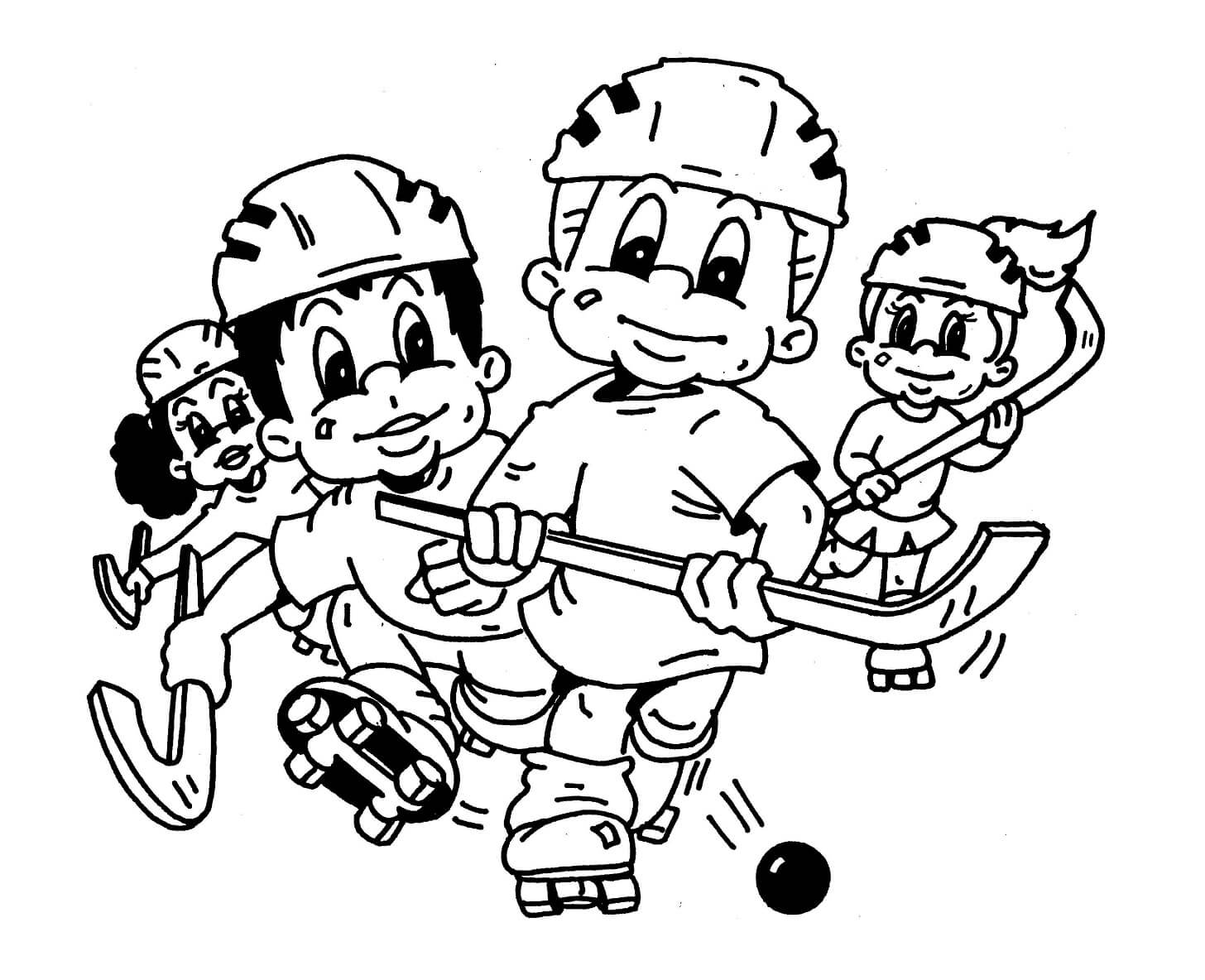 Cuatro niños Jugando Hockey