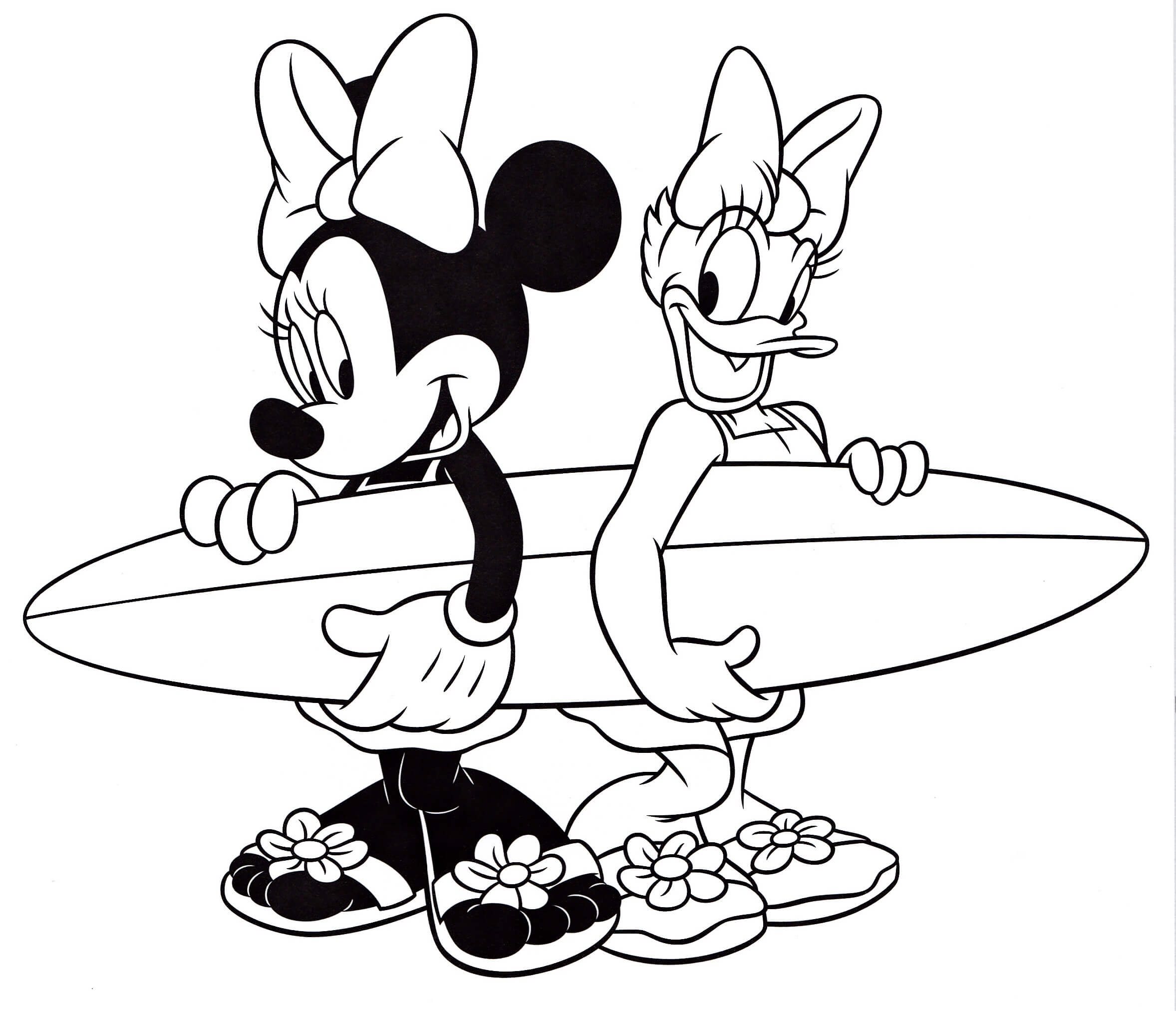 Daisy Duck y Minnie Mouse Surfean