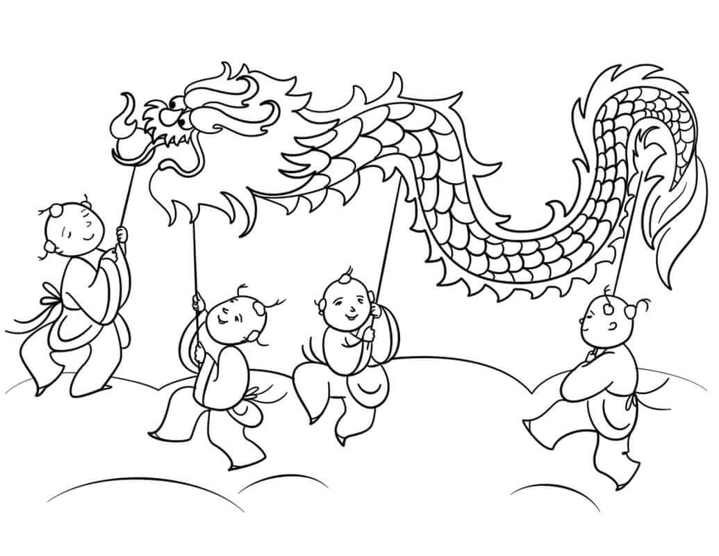 Danza del León del año Nuevo Chino para colorear, imprimir e dibujar