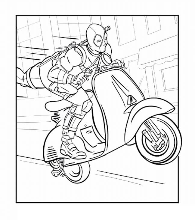 Deadpool Montando en Moto