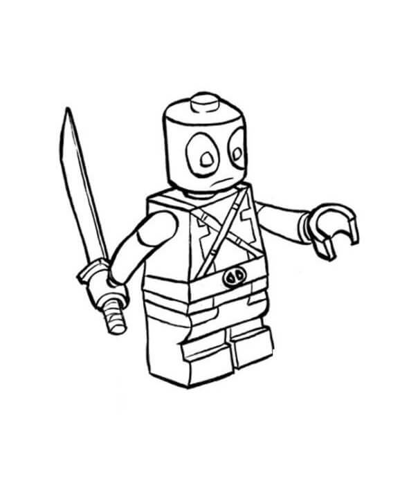 Dibujo Lego Deadpool sosteniendo Espada