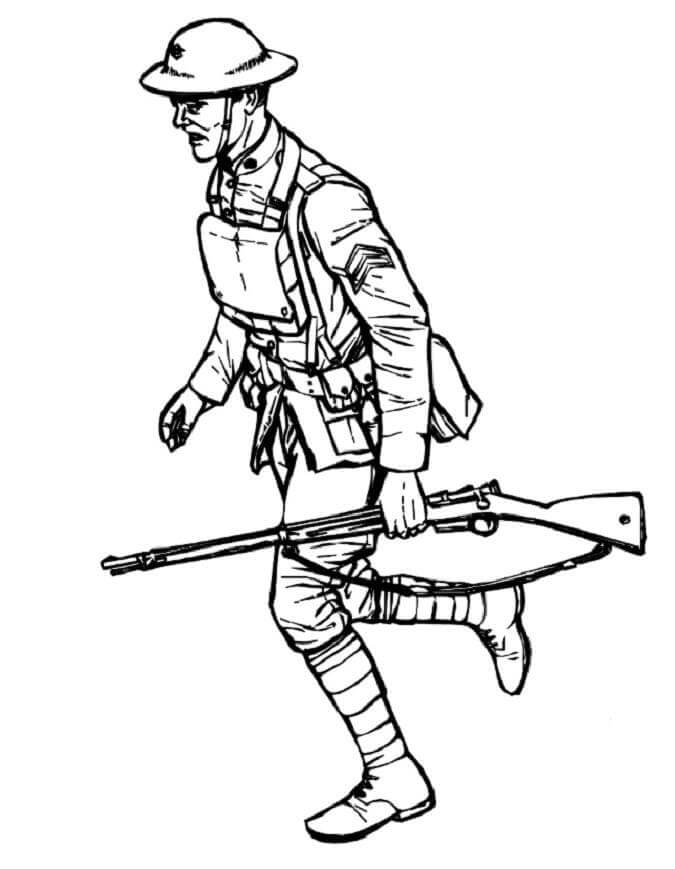 Dibujo Soldado sosteniendo Ak 47