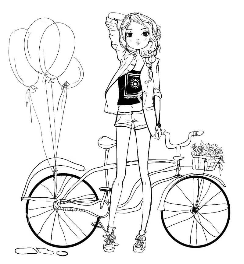 Dibujo de Niña y Bicicleta