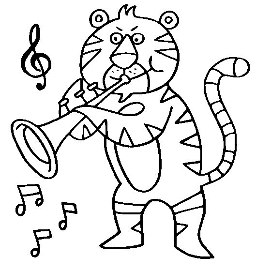 Dibujo de Tigre Tocando la Trompeta