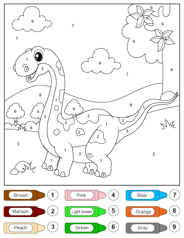 Dinosaurio Brachiosaurus Colorear por Número Página para Colorear