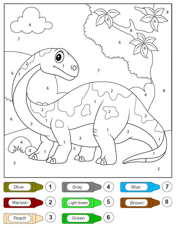 Dinosaurio Diplodocus Colorear por Números Página para Colorear