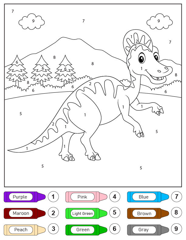 Dinosaurio Sonriente Color por Número Página para Colorear