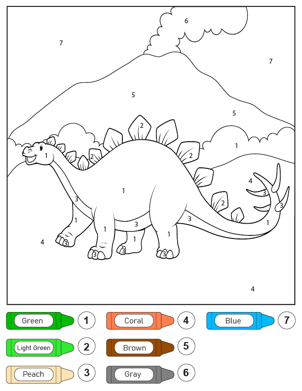 Dinosaurio Stegosaurus Color por Número Página para Colorear