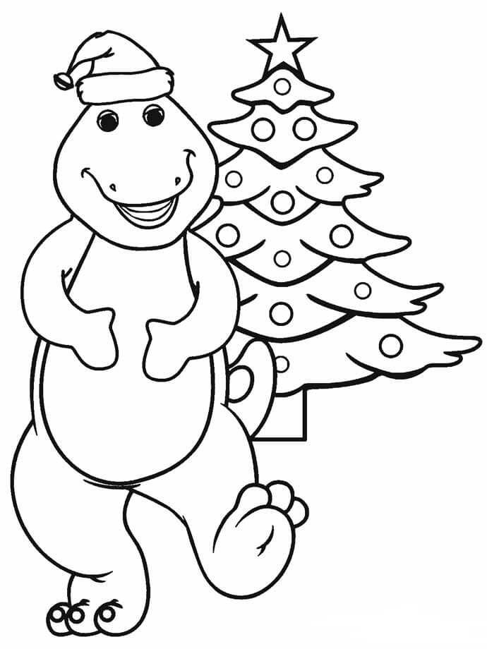 Dinosaurio de Dibujos Animados con Árbol de Navidad para colorear, imprimir  e dibujar –