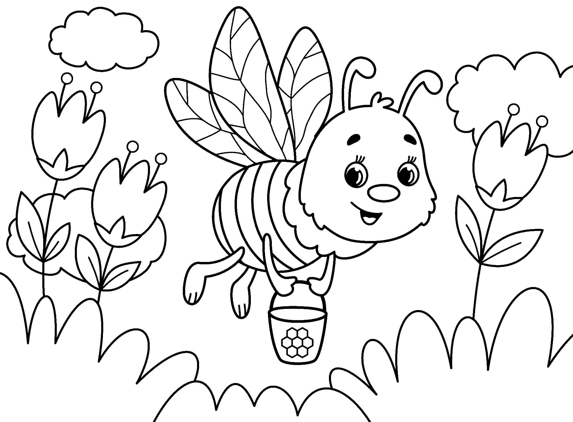 Abeja Con Flor Para Colorear Imprimir E Dibujar Coloringonly Com