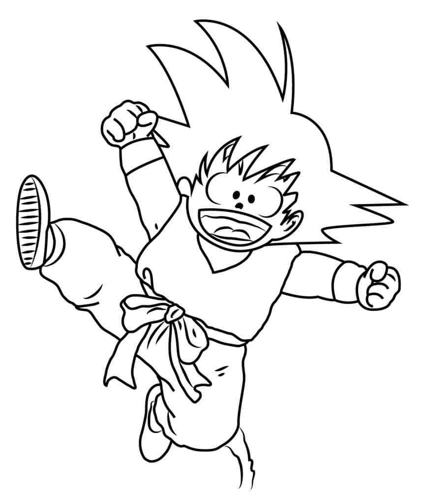 Divertido Pequeño Goku Saltando para colorear, imprimir e dibujar  –