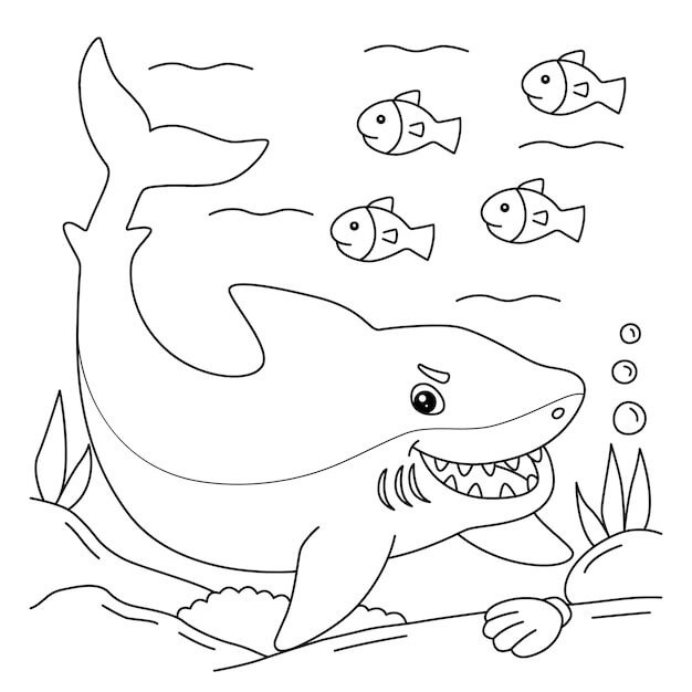 Divertido Tiburón con cuatro Peces