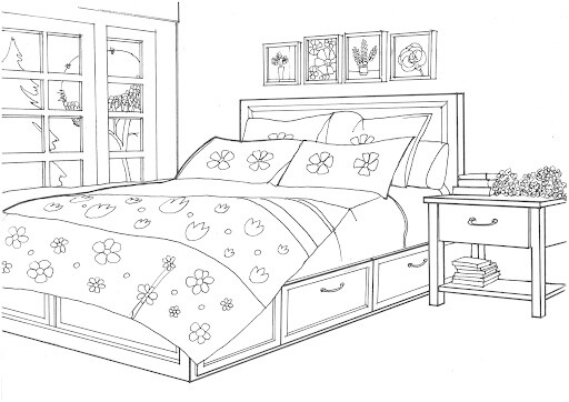 Dormitorio En El Estilo Provenzal Para Colorear Imprimir E Dibujar Coloringonly Com