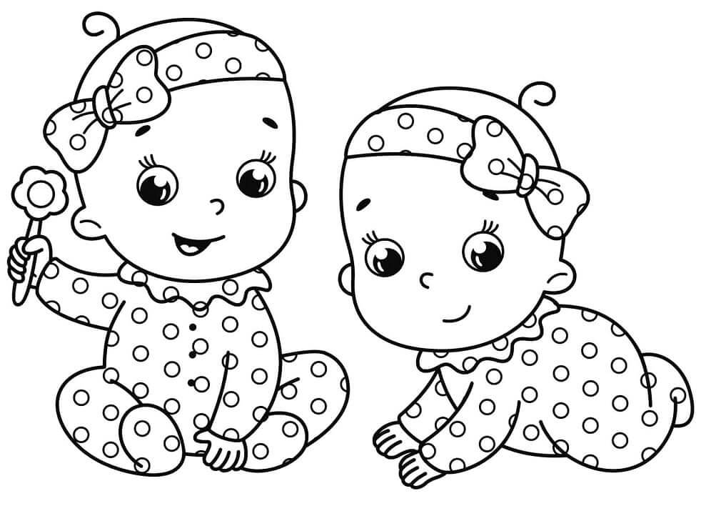 Dos Bebés Niña para colorear, imprimir e dibujar –