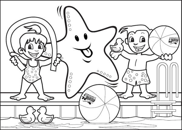 Dos Niños y Estrellas de mar en la Piscina