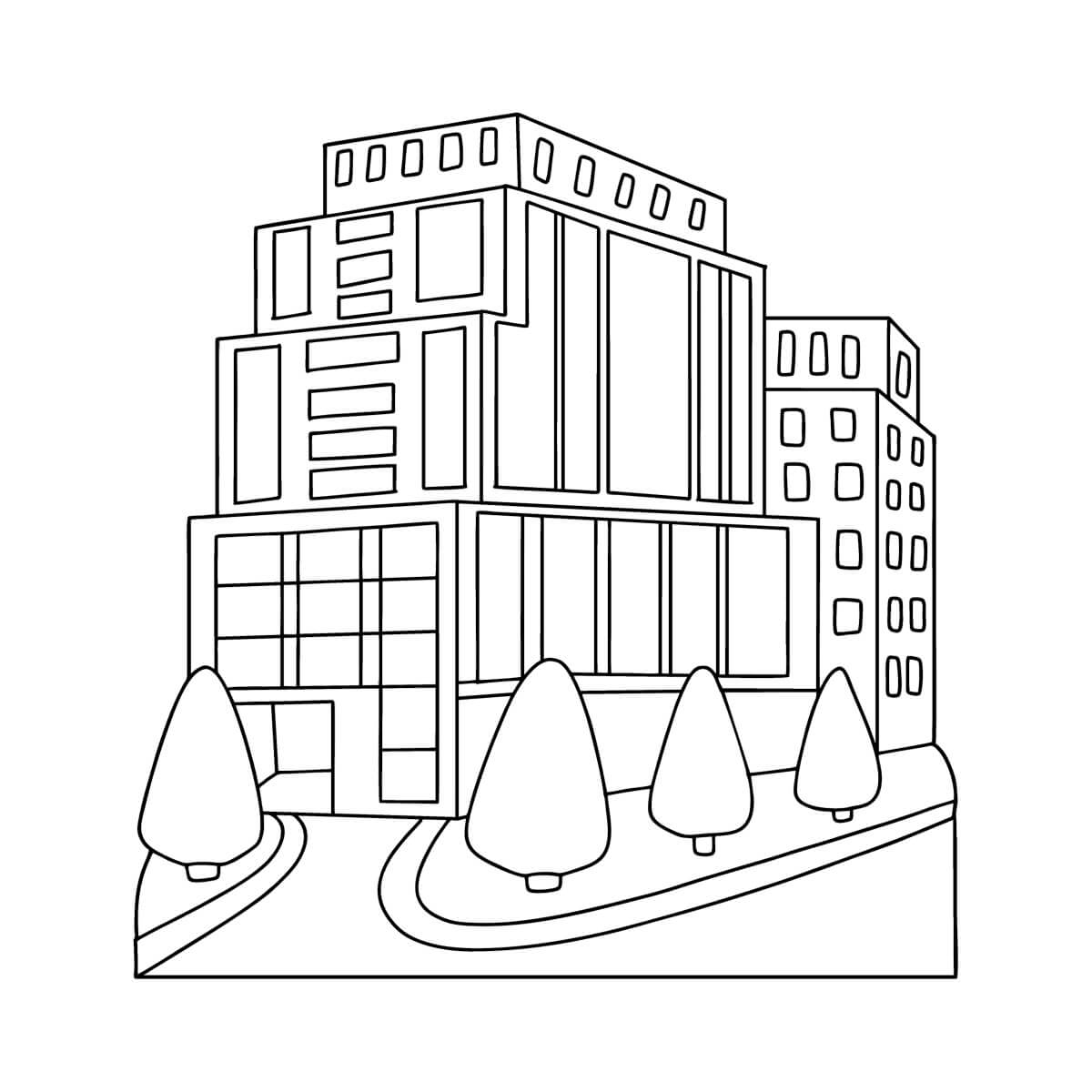 Edificio de Casas Modernas para colorear, imprimir e dibujar  –