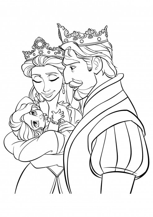 El rey y la Reina Llevan a la princesa Rapunzel