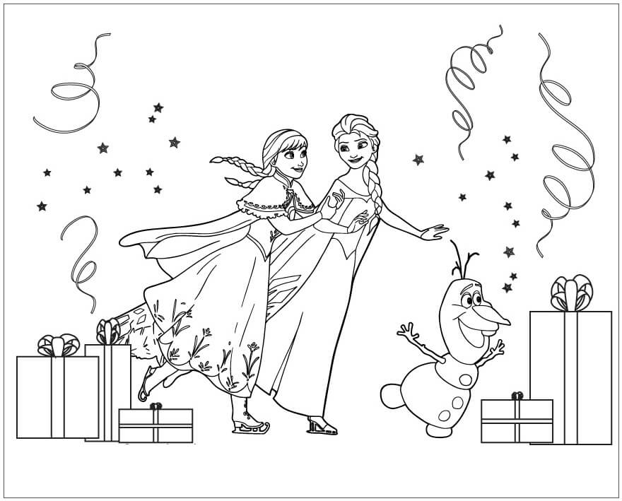 Elsa y Anna, Olaf Jugando a Patinaje Sobre Hielo en su Cumpleaños