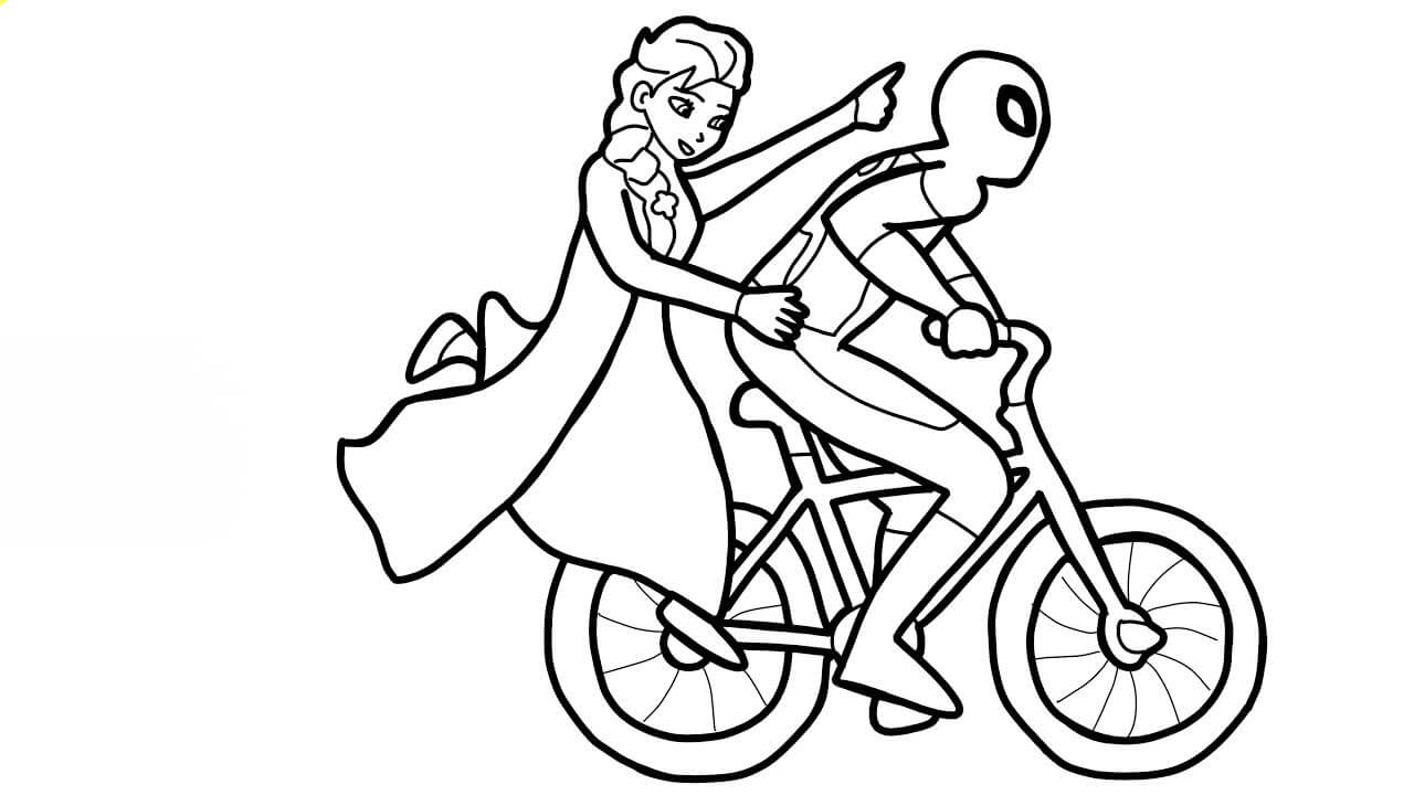 Elsa y el Hombre Araña en Bicicleta