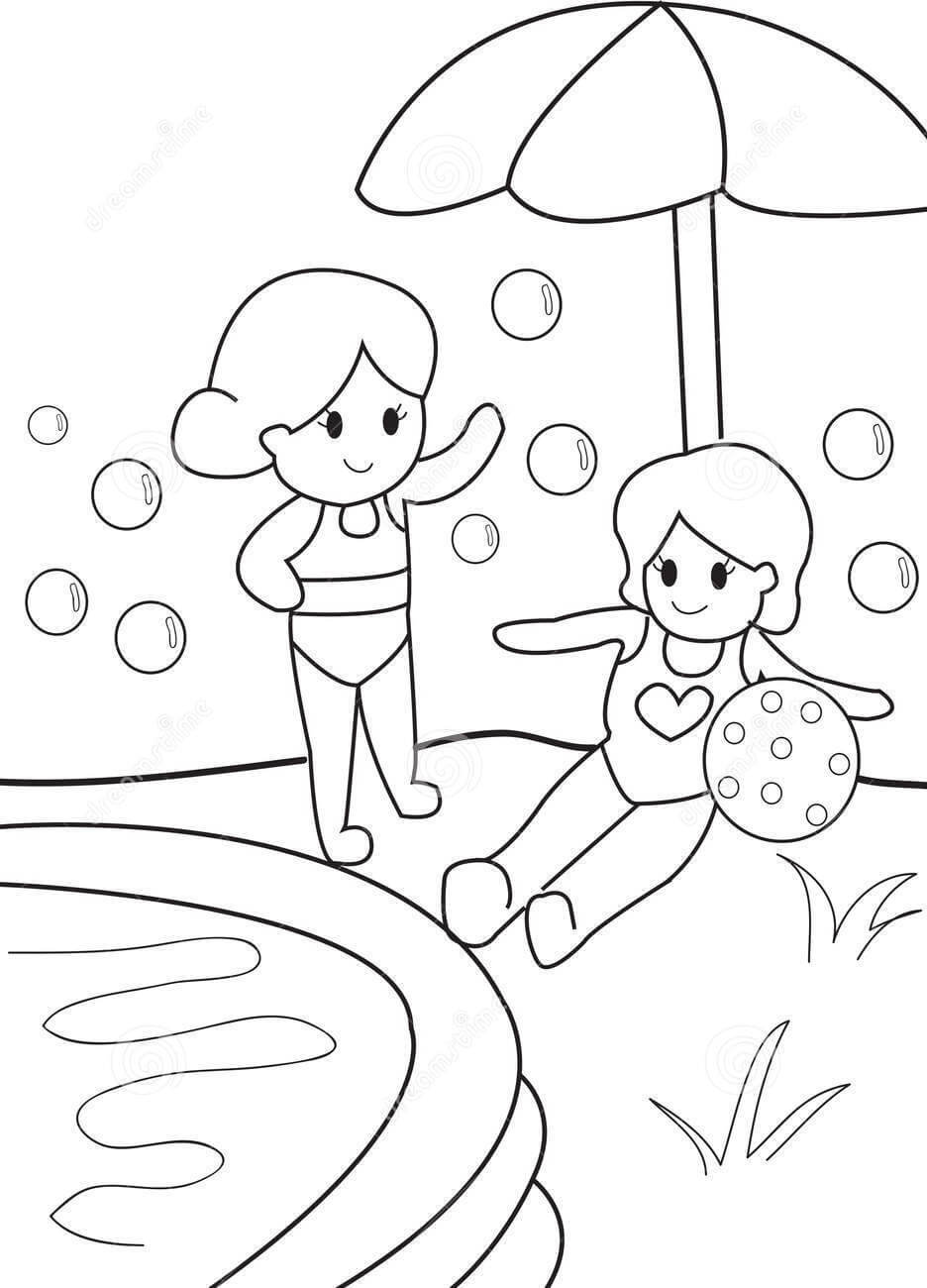 Рисунок бассейн с шариками раскраска