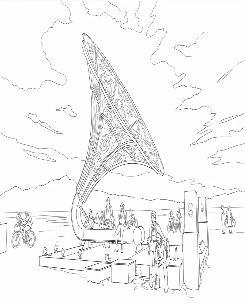 Escultura Artística Burning Man Junto A La Playa