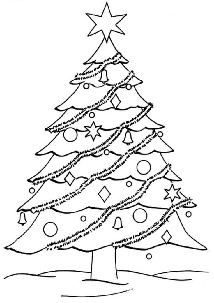 Estrella Básica en el árbol de Navidad para colorear, imprimir e dibujar  –ColoringOnly.Com