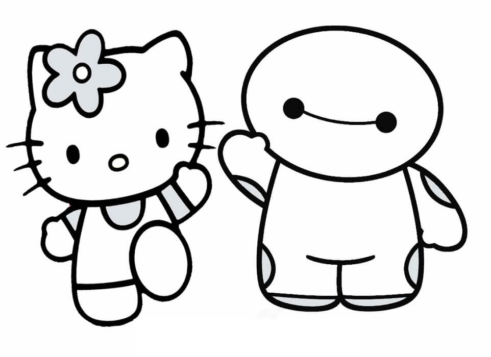  Fácil Hello Kitty y Baymax para colorear, imprimir e dibujar –ColoringOnly.Com