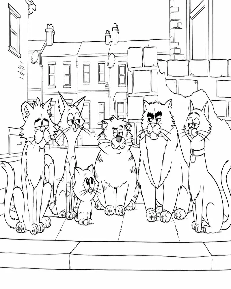 Familia De Gatos Callejeros En El Vecindario