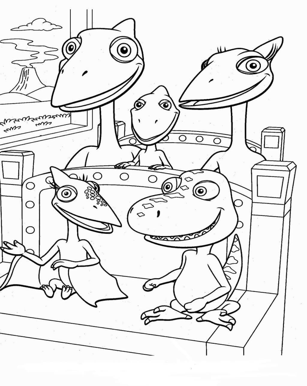 Familia, Dinosaurio, Tren, Sentado