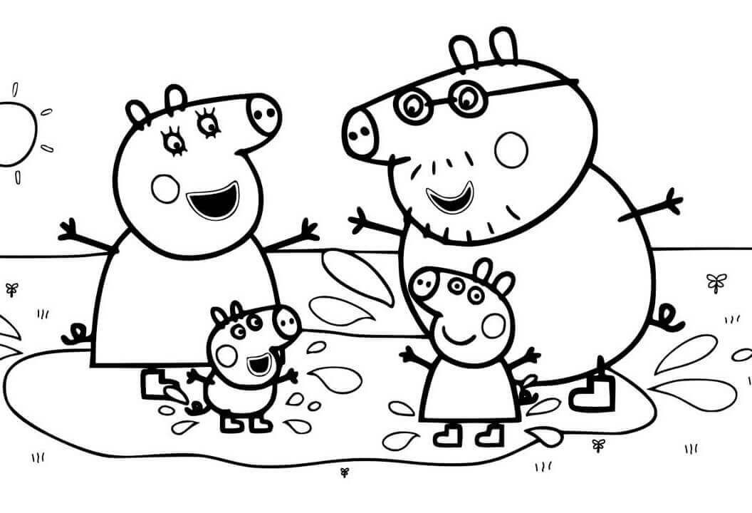 Andes Afilar santo Familia Peppa Pig divirtiéndose para colorear, imprimir e dibujar  –ColoringOnly.Com