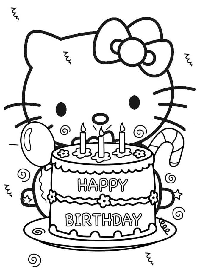 Feliz Cumpleaños Hello Kitty Página Para Colorear