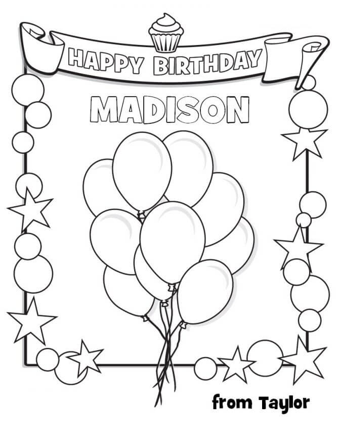 Personalized Birthday Coloring Pages Free Printable Worksheet