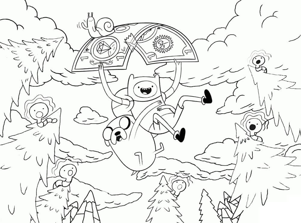 Finn Y Jake Volando Para Colorear Imprimir E Dibujar Coloringonly Com