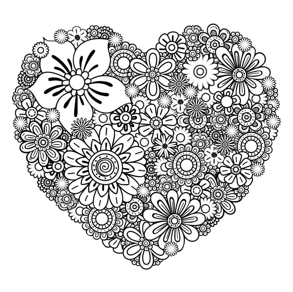 Corazón y Flores para colorear imprimir e dibujar ColoringOnly Com