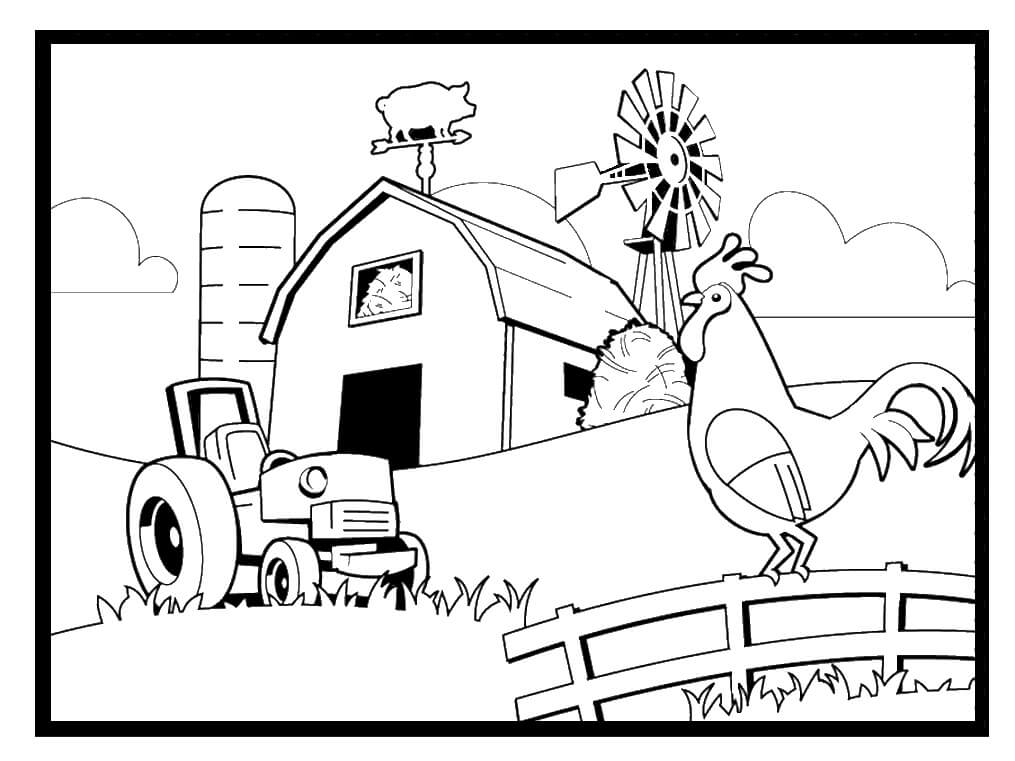 Gallo y Tractor en la Granja