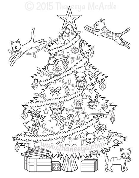 Gatitos con árbol de Navidad