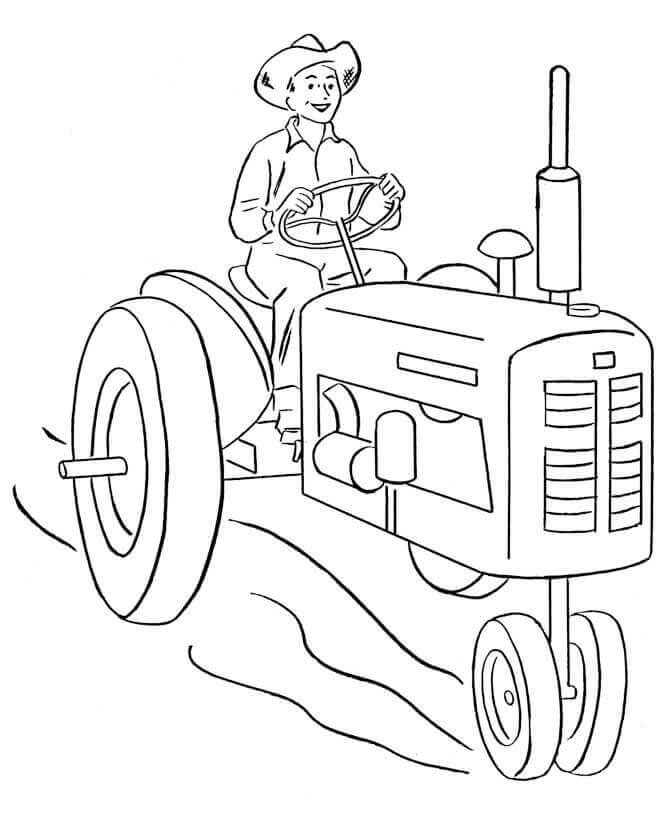 Granjero Sentado en el Tractor en la Granja