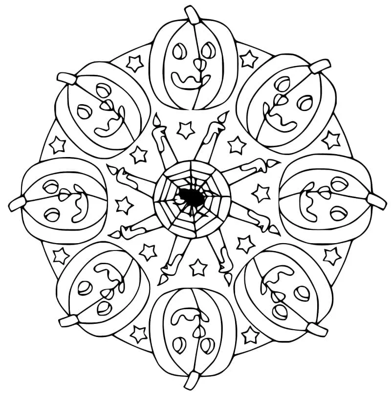 Mandala De Esqueletos De Halloween Para Colorear