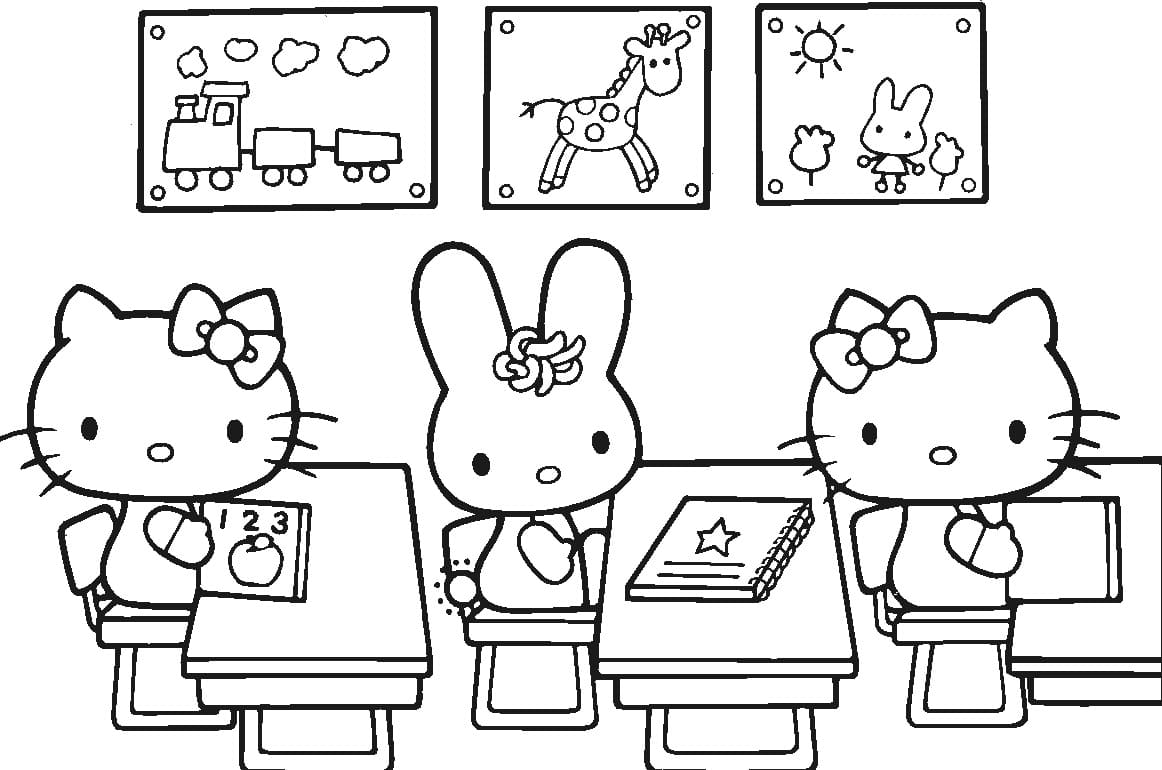 Hello Kitty en clase para colorear página
