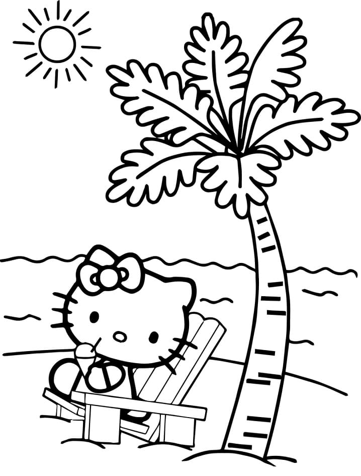 Hello Kitty en la playa para colorear