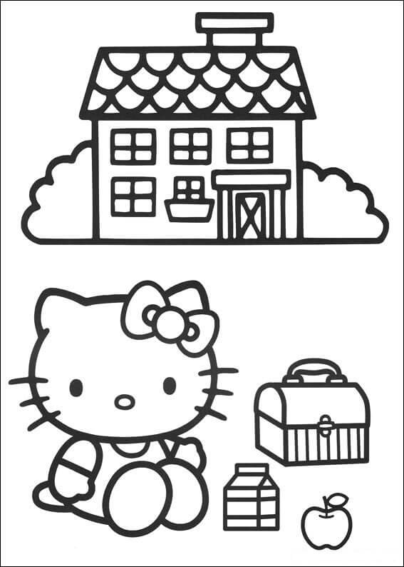 Hello Kitty sentada Afuera de la Casa