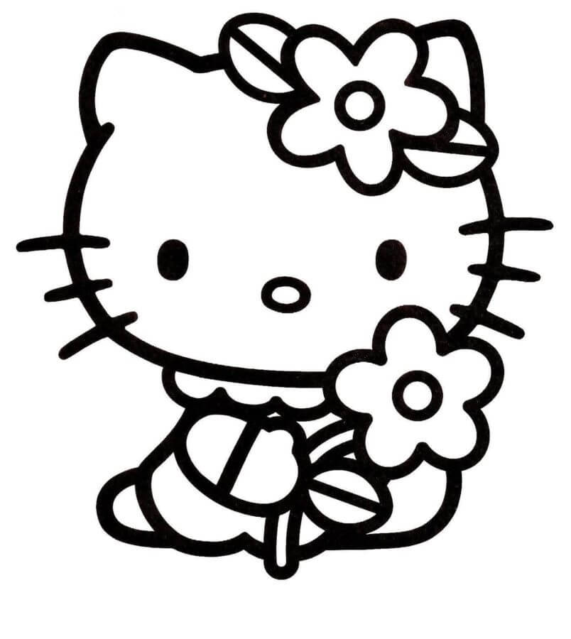 Hello Kitty sosteniendo Flor