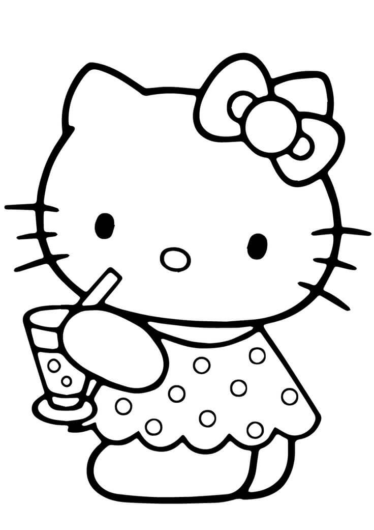 Hello Kitty sosteniendo un vaso de Agua