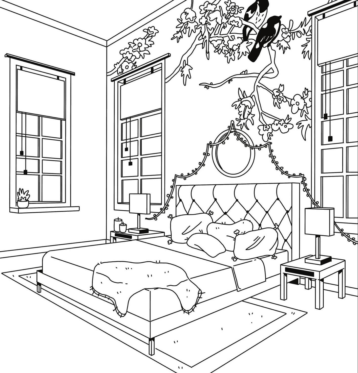 Hermoso Dormitorio Para Colorear Imprimir E Dibujar ColoringOnly Com