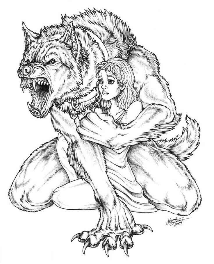 Hombre Lobo Abrazar Mujer