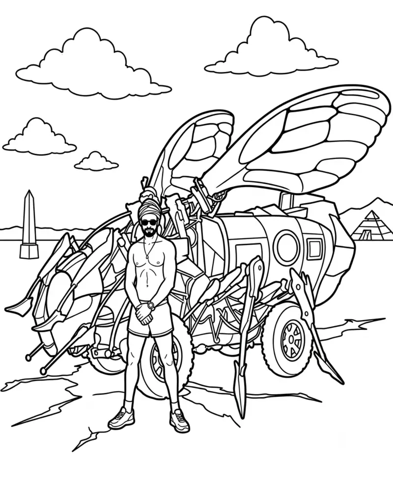 Hombre Simplificado Y Coche Artístico De Insecto Steampunk