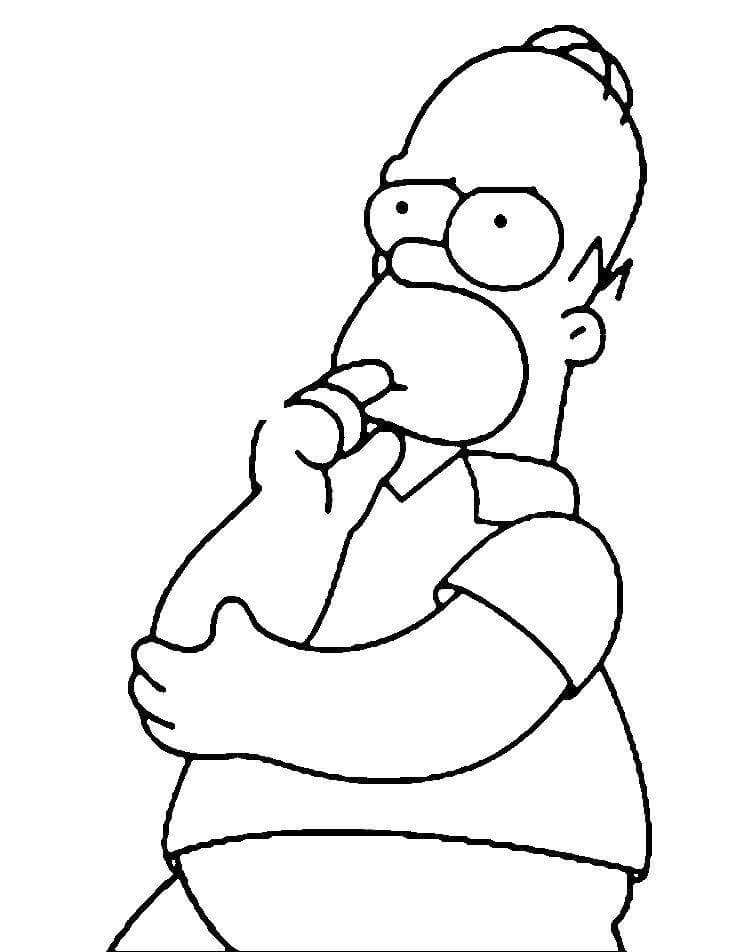  Homer Simpson Pensando para colorear, imprimir e dibujar –ColoringOnly.Com