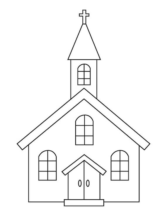  Iglesia Sencilla para colorear, imprimir e dibujar –ColoringOnly.Com